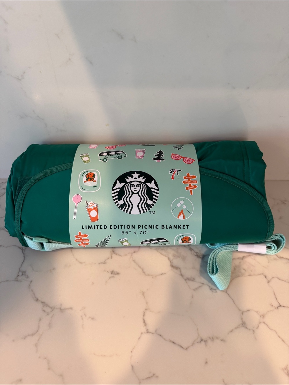NWT Starbucks limited edition Roadtrip picnic blanket 55x70 - Picture 2 of 4